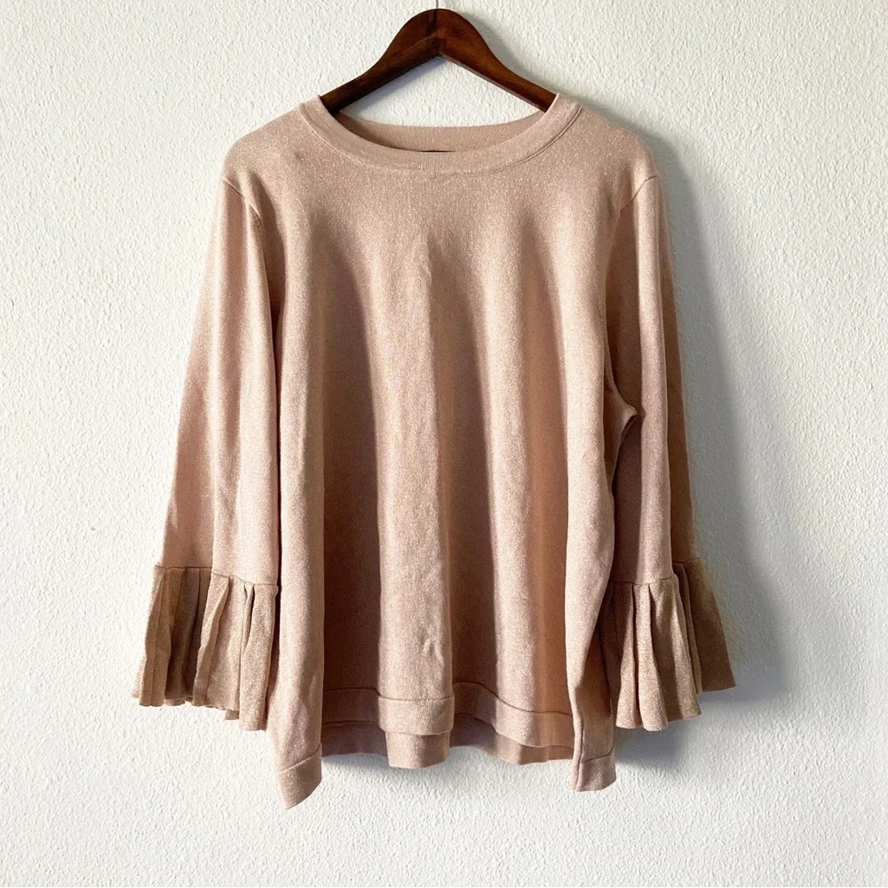 Shimmer Blouse Dusty Pink 3/4 Sleeve Pleated Flare Sleeve 3X Plus Size Top